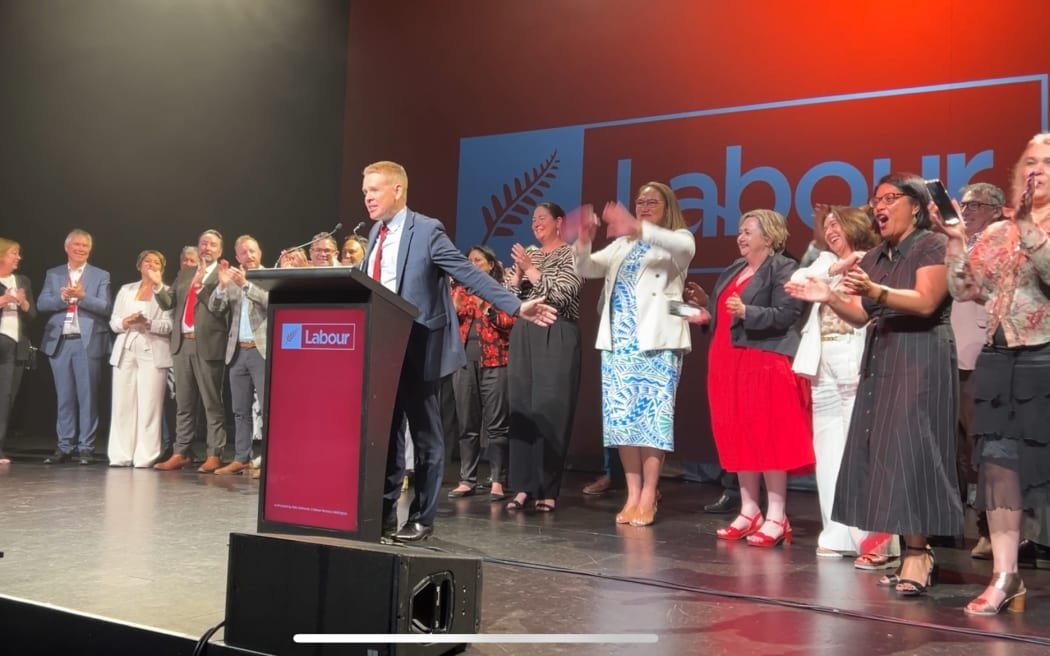 Chris Hipkins speaks to the Labour Party conference at the weekend. PHOTO: RNZ / LILLIAN HANLY