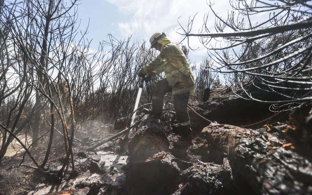 Fire-fighters dampening hot spots during the Port Hills fire back in February. Photo: Chris Skelton