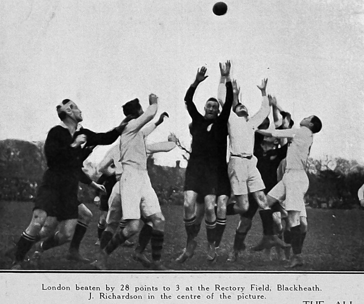 Jock Richardson reaches for the lineout in the All Blacks’ match against London Counties at...