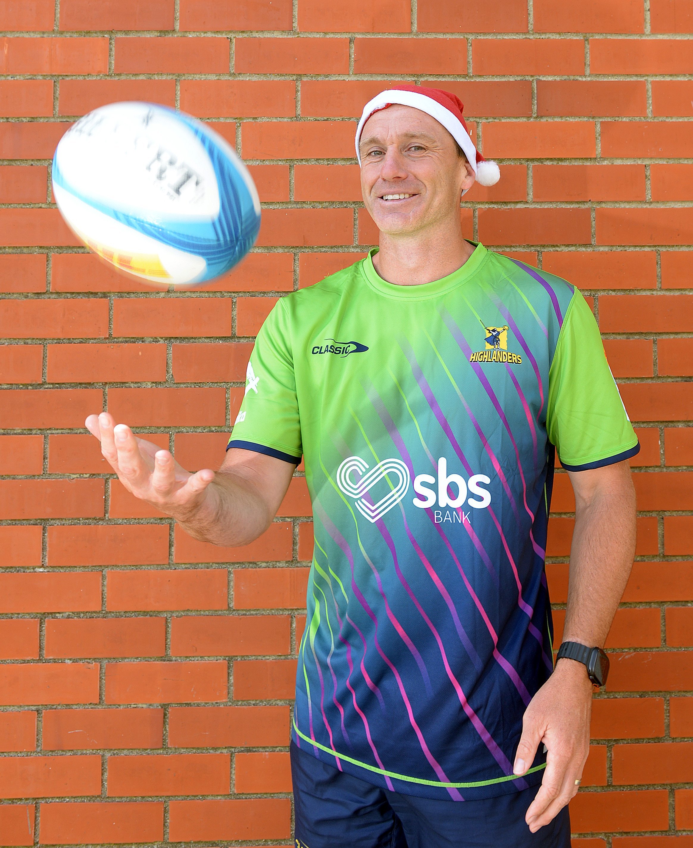 Highlanders assistant coach and former All Black Ben Smith gets into the Christmas spirit. PHOTO:...