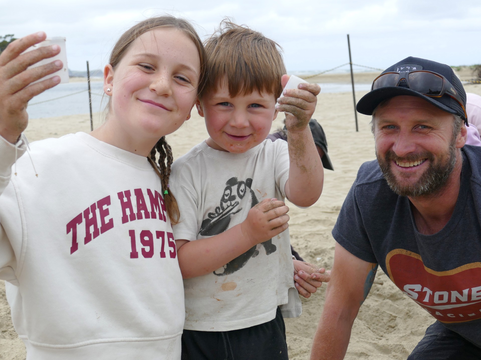 Found it! Rob Craig-Brown, of Queenstown, with daughter Romy, 10, and son Ari, 3, at the Big Dig....