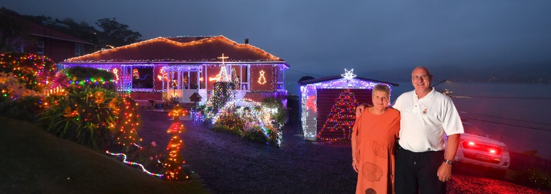 Ravensbourne couple Gill and Ross Bryant have been adorning their home with Christmas lights for...