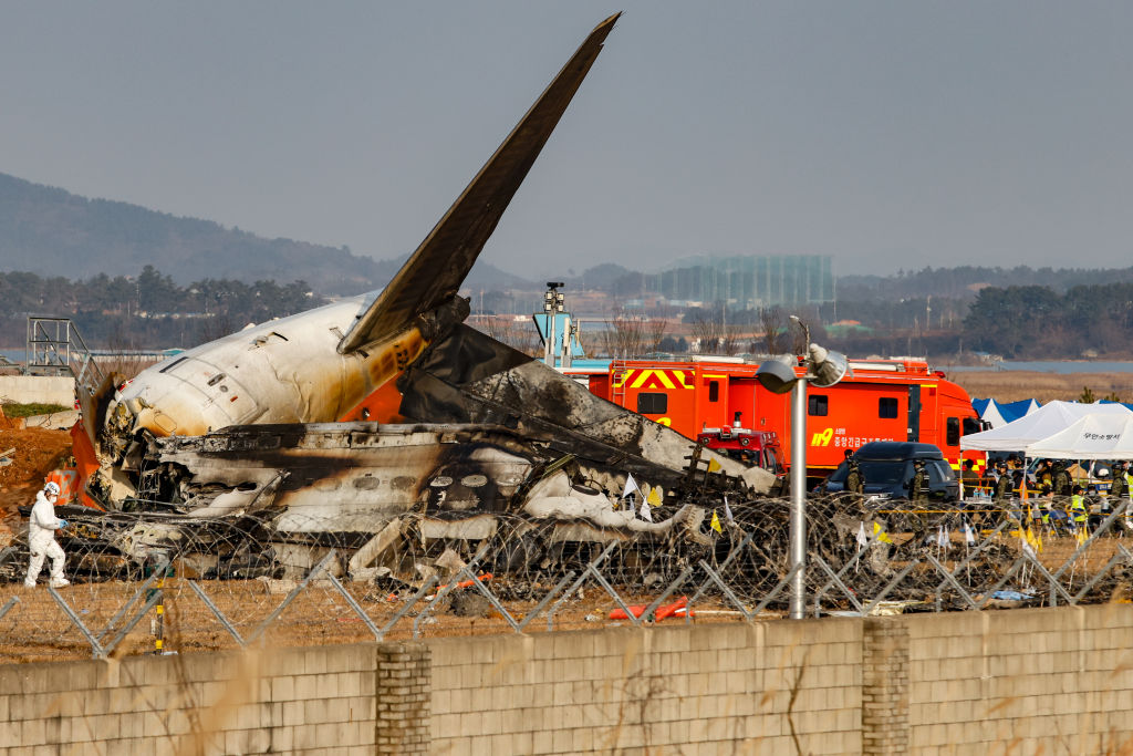 The wreckage from the plane crash in at Muan Airport in South Korea. Photo: Getty Images