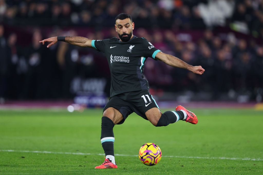 Mohamed Salah strikes for Liverpool in their 5-0 win over West Ham. Photo: Getty Images