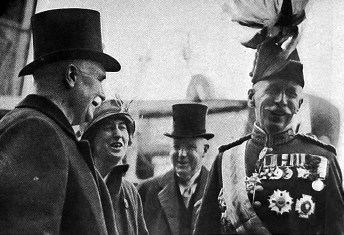 Prime minister William Massey (left) welcomes newly-arrived governor-general Sir Charles...