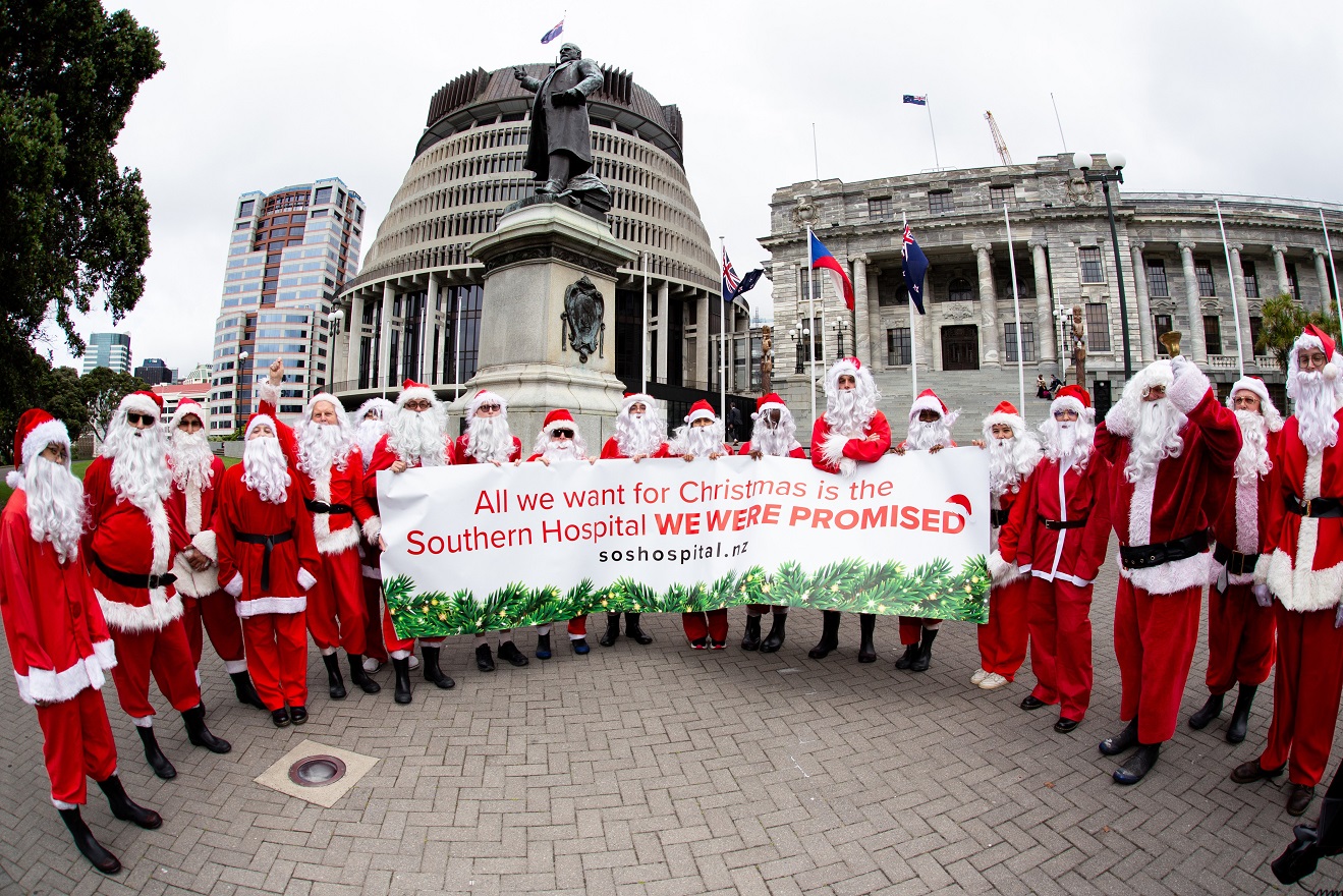 A parade of Santas visited Parliament yesterday asking for the new Dunedin hospital to be built...