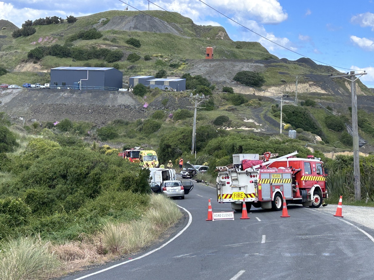 Emergency services at the scene this afternoon. Photo: Gregor Richardson