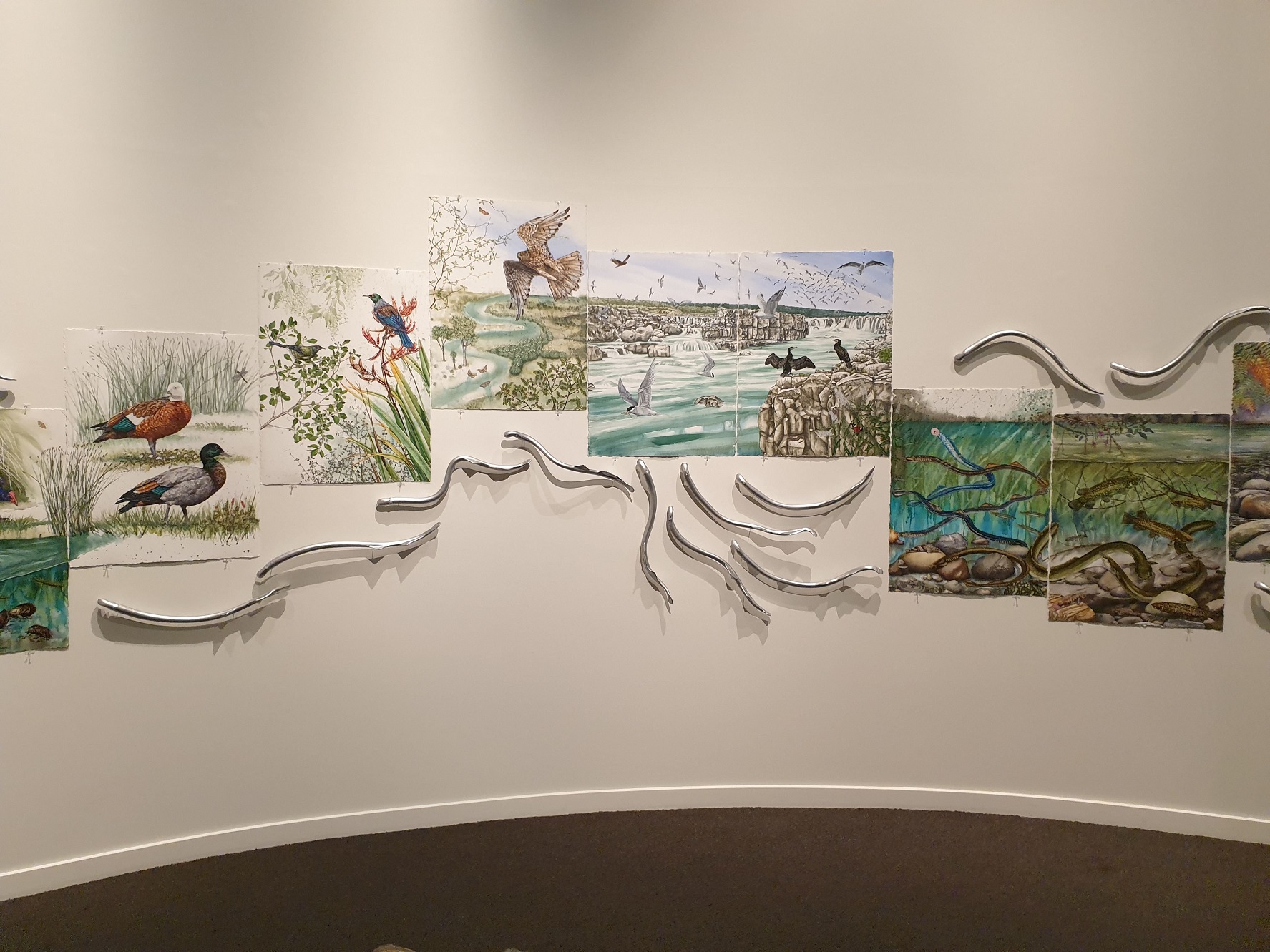 Installation view, "He Wai Apakura — Te Ara Pounamu, The River’s Lament — A Pathway of Treasures".