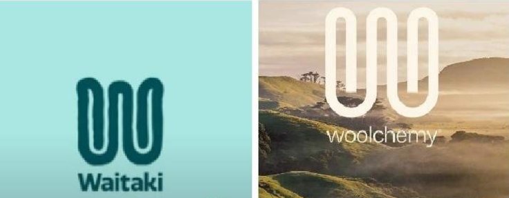 The proposed new brand logo for the Waitaki District Council (left) against the logo of wool...