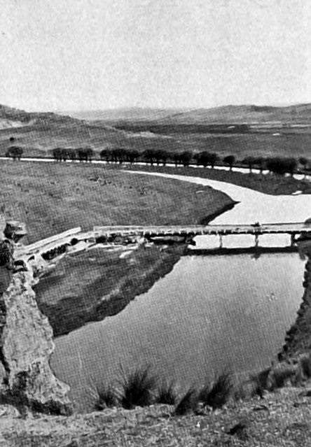 The bridge over the upper Taieri River at Paerau (then also known as The Styx), in the then...