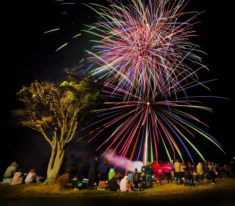 Fireworks light up the sky at last year’s new year celebrations at Pounawea. PHOTO: STEPHEN JAQUIERY