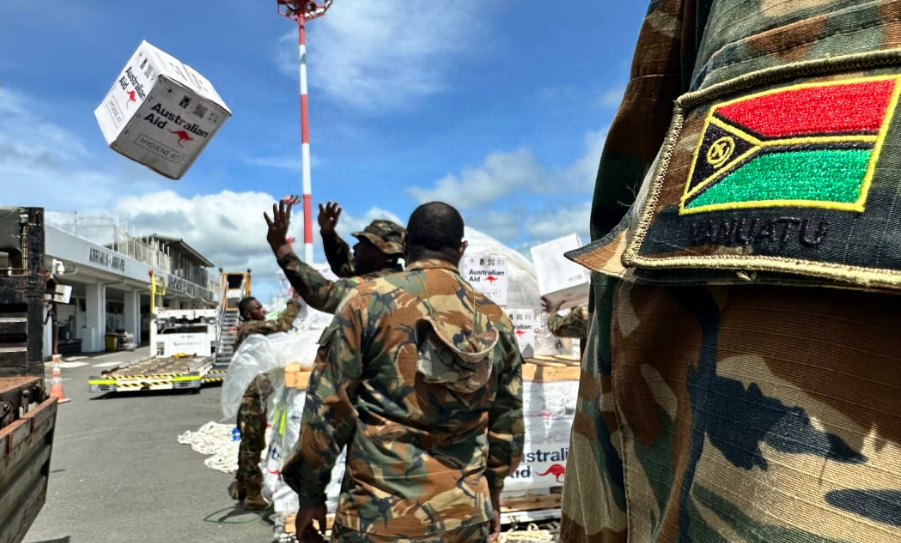 Aid supplies from Australia are unloaded at Port Vila's main airport. Photo: RNZ