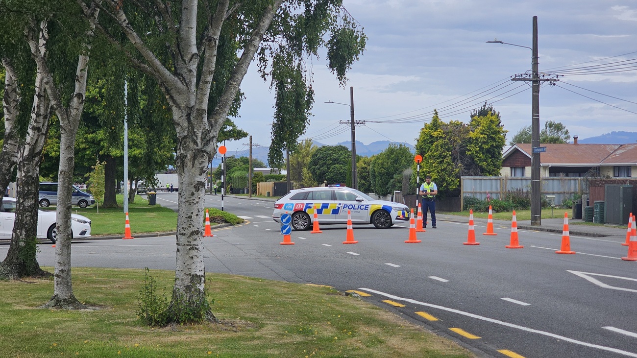 Police at the scene in Christchurch on Saturday afternoon. Photos: Daniel Alvey