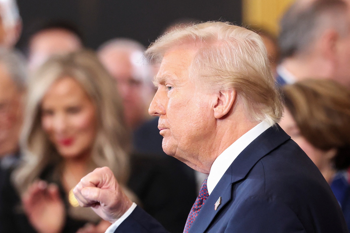 US President Donald Trump gestures after delivering his inauguration speech in Washington, DC....