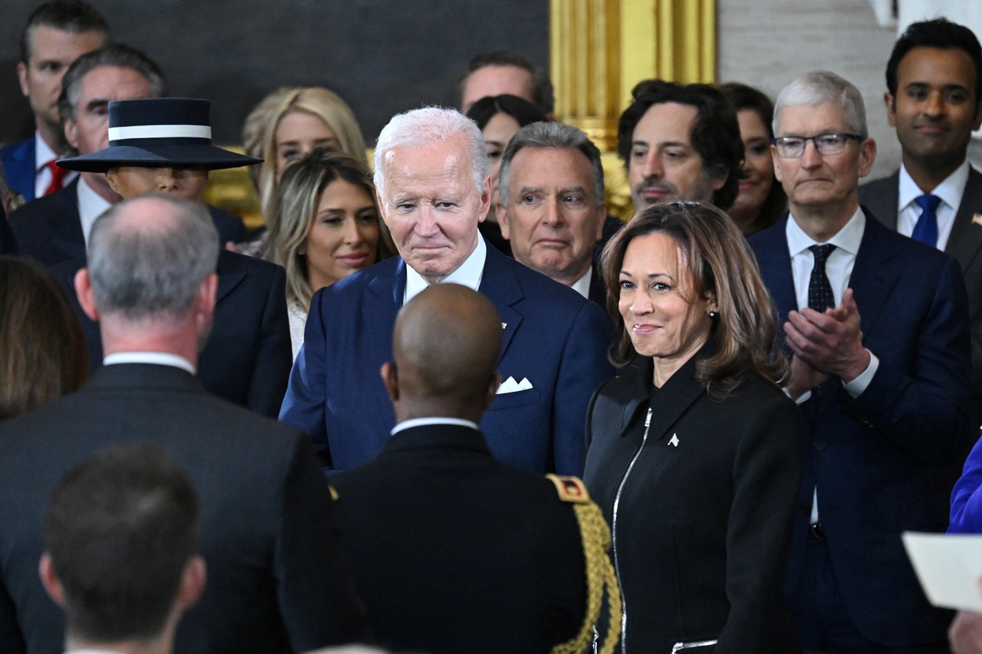 US President Joe Biden and Vice President Kamala Harris arrive for the inauguration ceremony of...