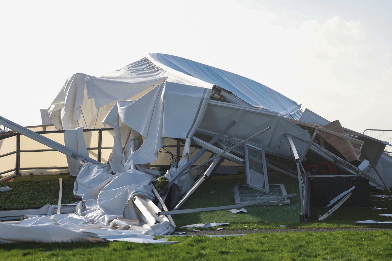 The remains of an ice skating ring destroyed during Storm Eowyn in Blanchardstown, Dublin. Photo:...