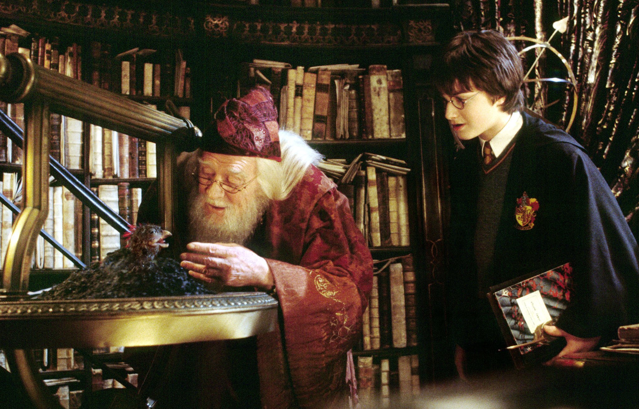 Dumbledore (Richard Harris) always seemed to know what young Harry Potter (Daniel Radcliffe) was...