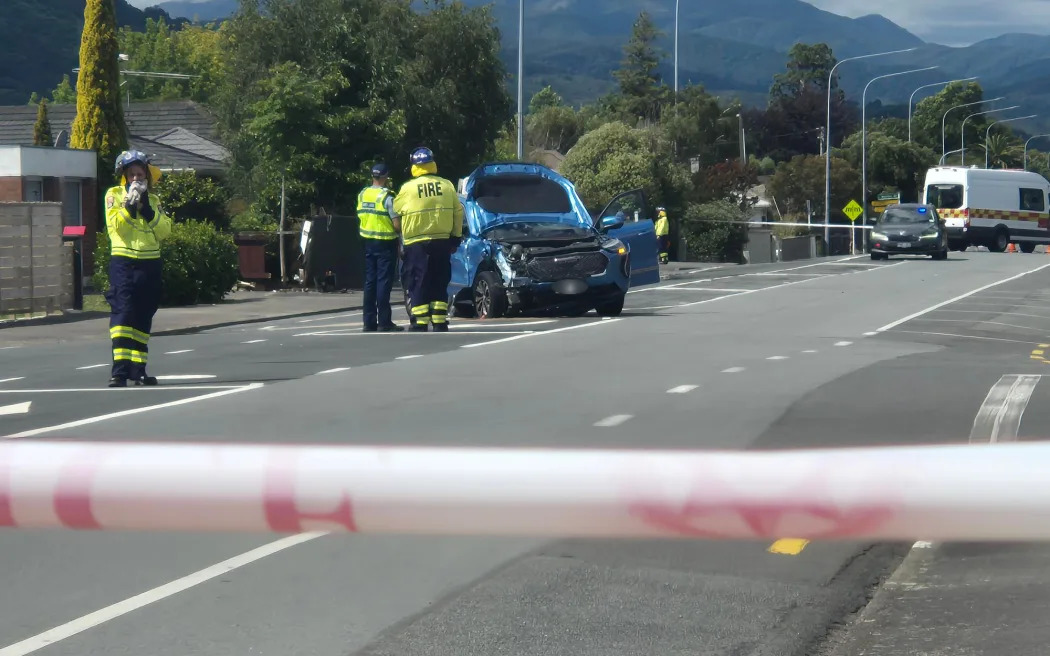 The scene of a pedestrian accident on Fergusson Drive, Upper Hutt. Photo: RNZ/Mary Argue