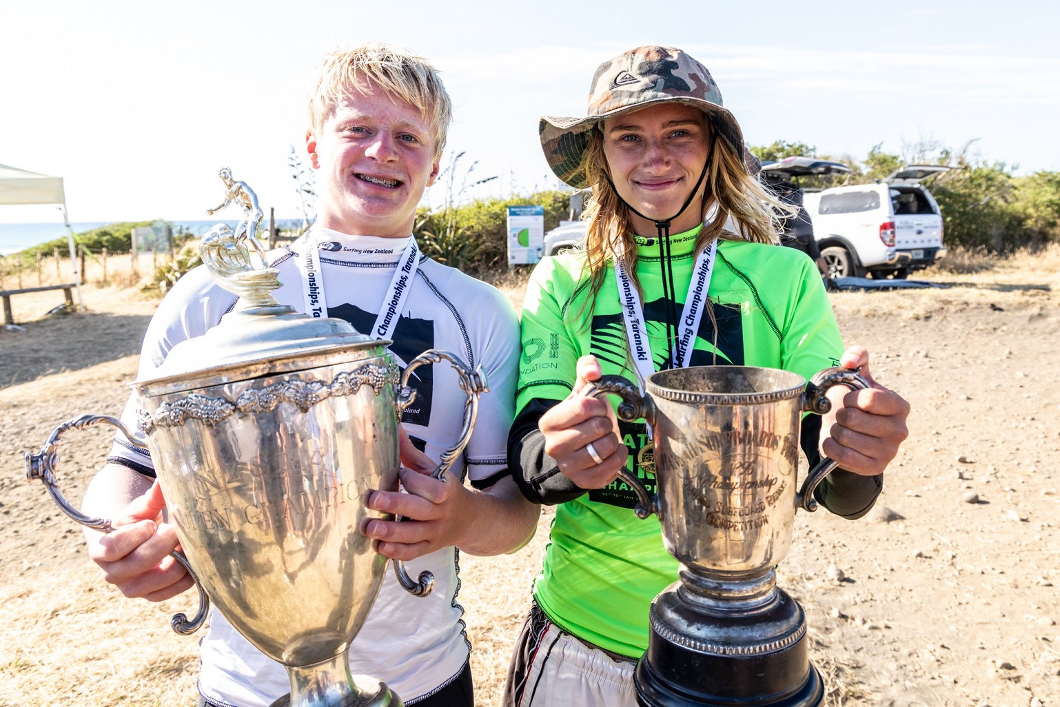 Alexis and little sister Zara Owen celebrate their national titles. Zara won the under-14 girls...