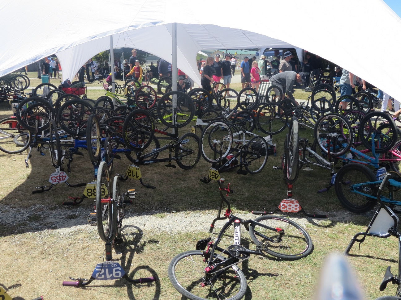 The bikes of racers from all over New Zealand wait to be packed away at the end of the event.