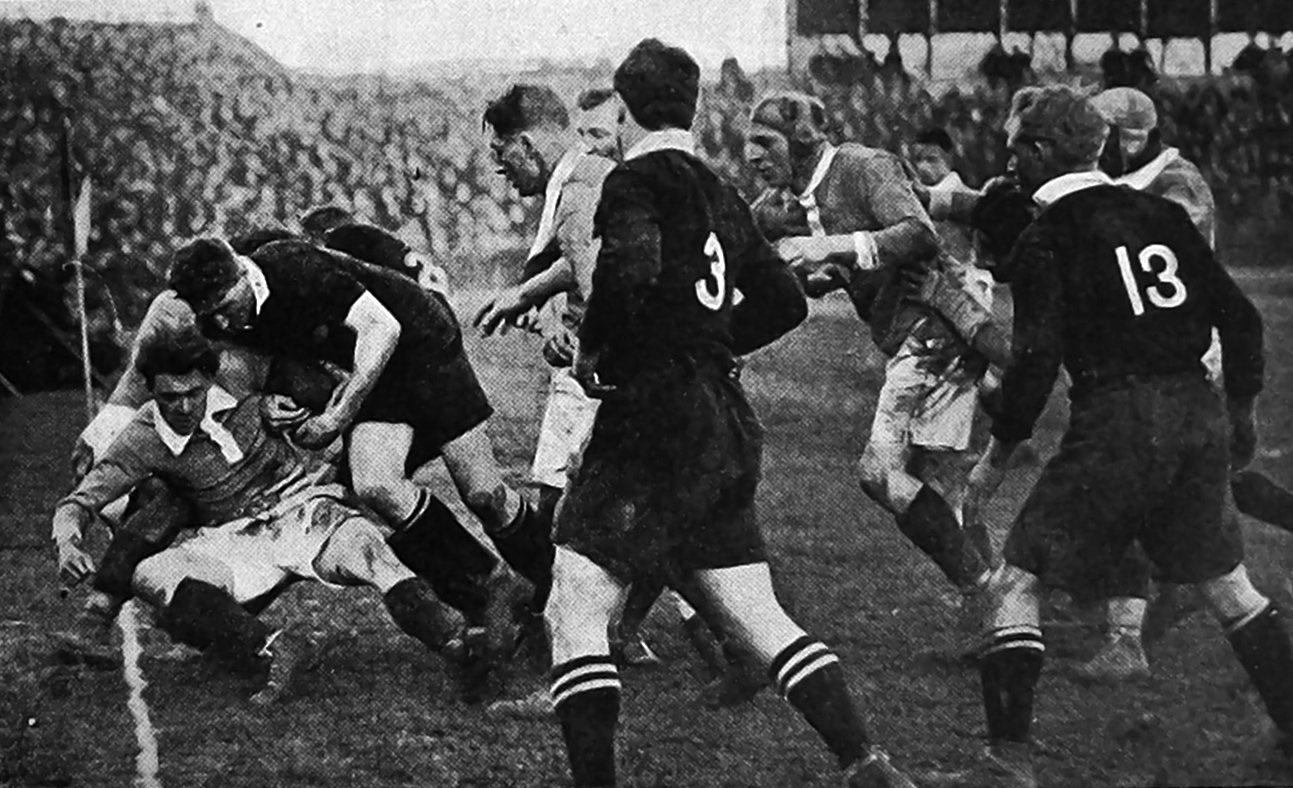 Lance Cupples prevents his opponent from scoring at the line in the All Blacks’ match against a ...