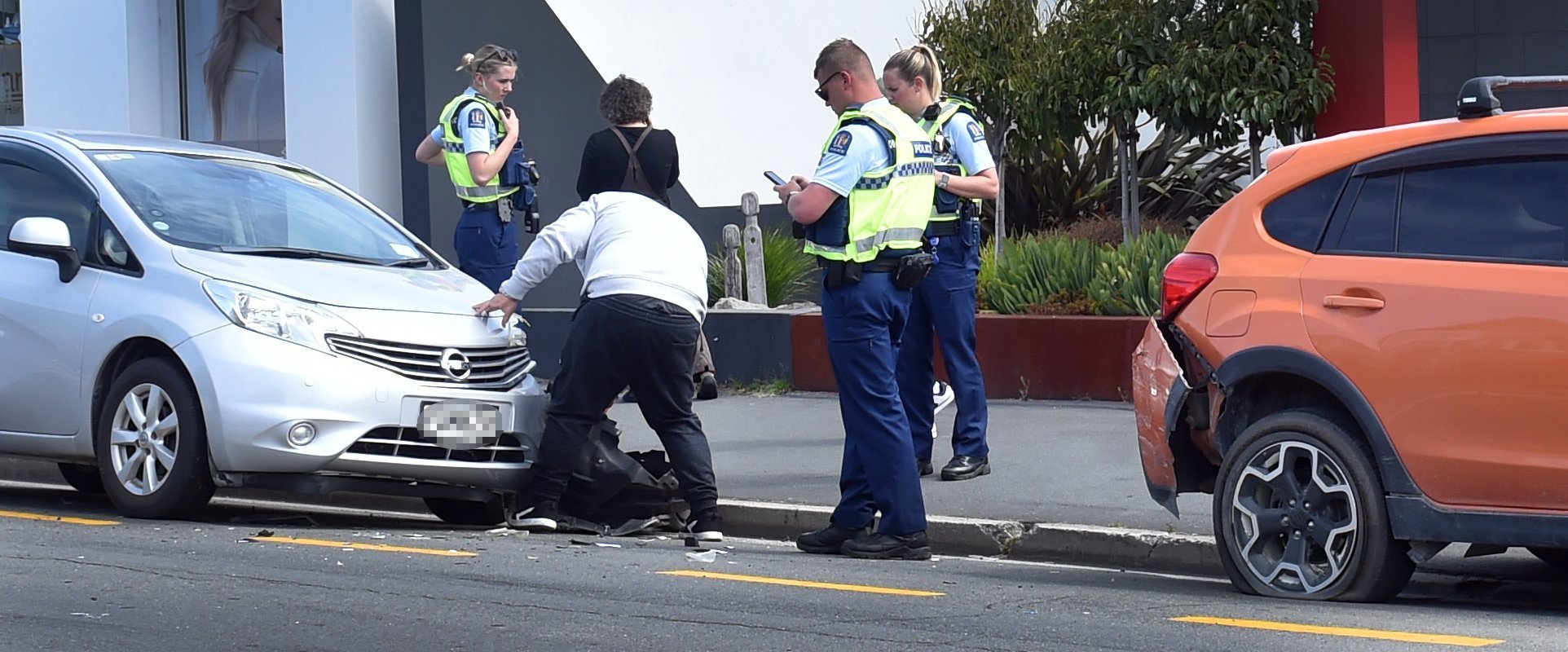 Police attend a crash in Forbury Rd which was caused by a teenager getting distracted by a sea...