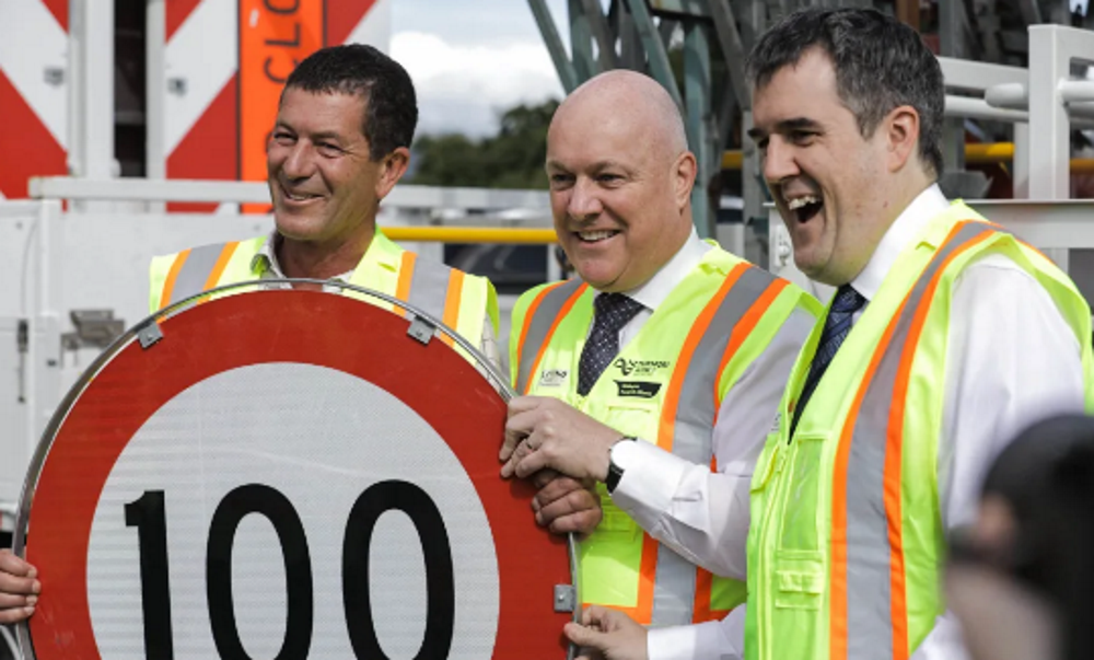 Prime Minister Christopher Luxon (centre) and Transport Minister Chris Bishop made the...