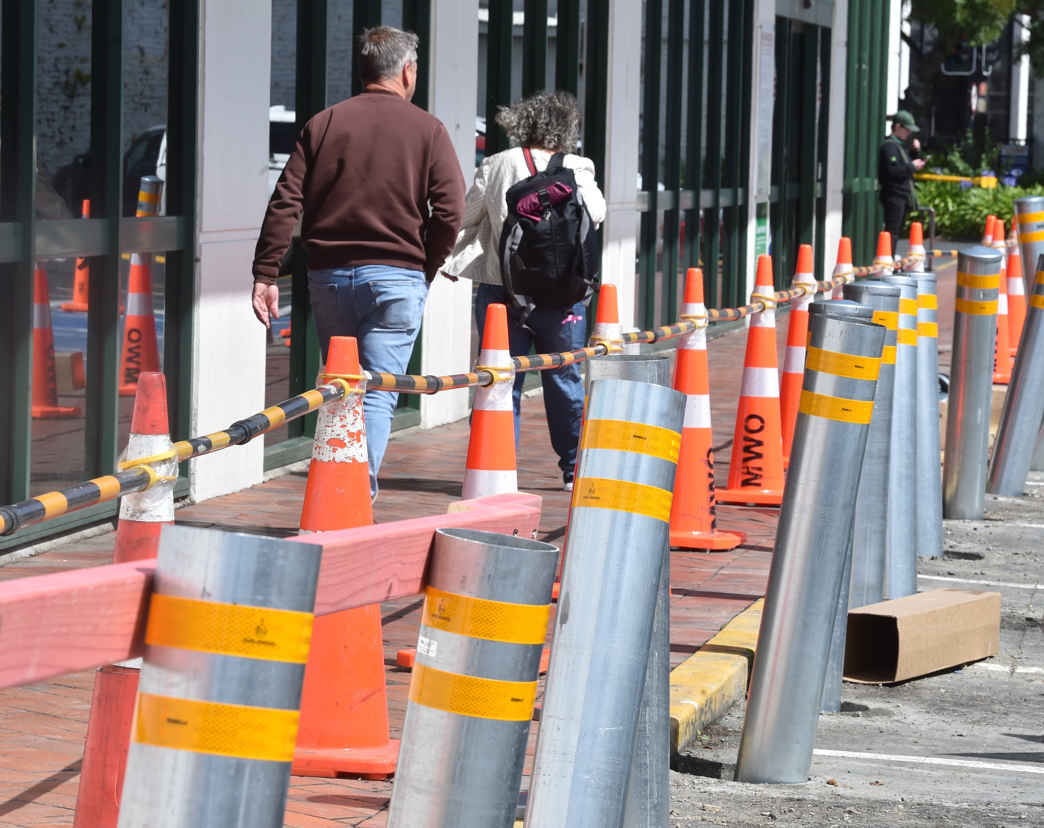 A total of 34 bollards are being installed outside the front of Woolworths Dunedin Central to...