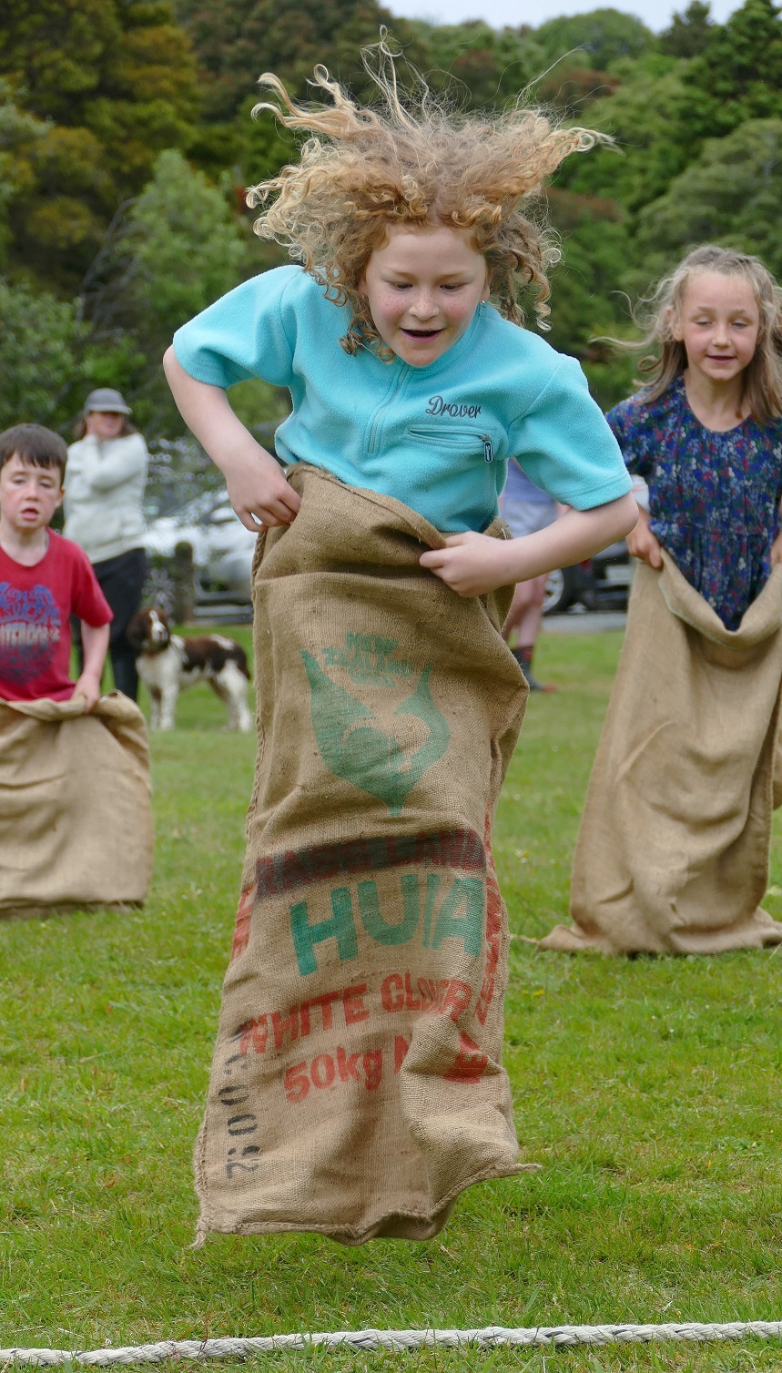 Kaia-Rae Unahi, 7, of Invercargill, takes part in the sack race.