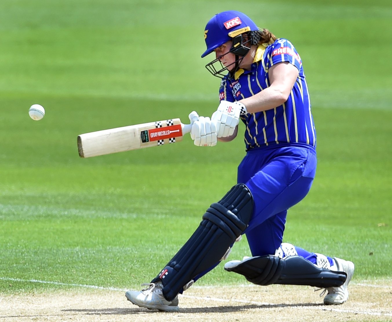 Otago Sparks batter Bella James plays a shot during her innings of 40 in the Super Smash game...