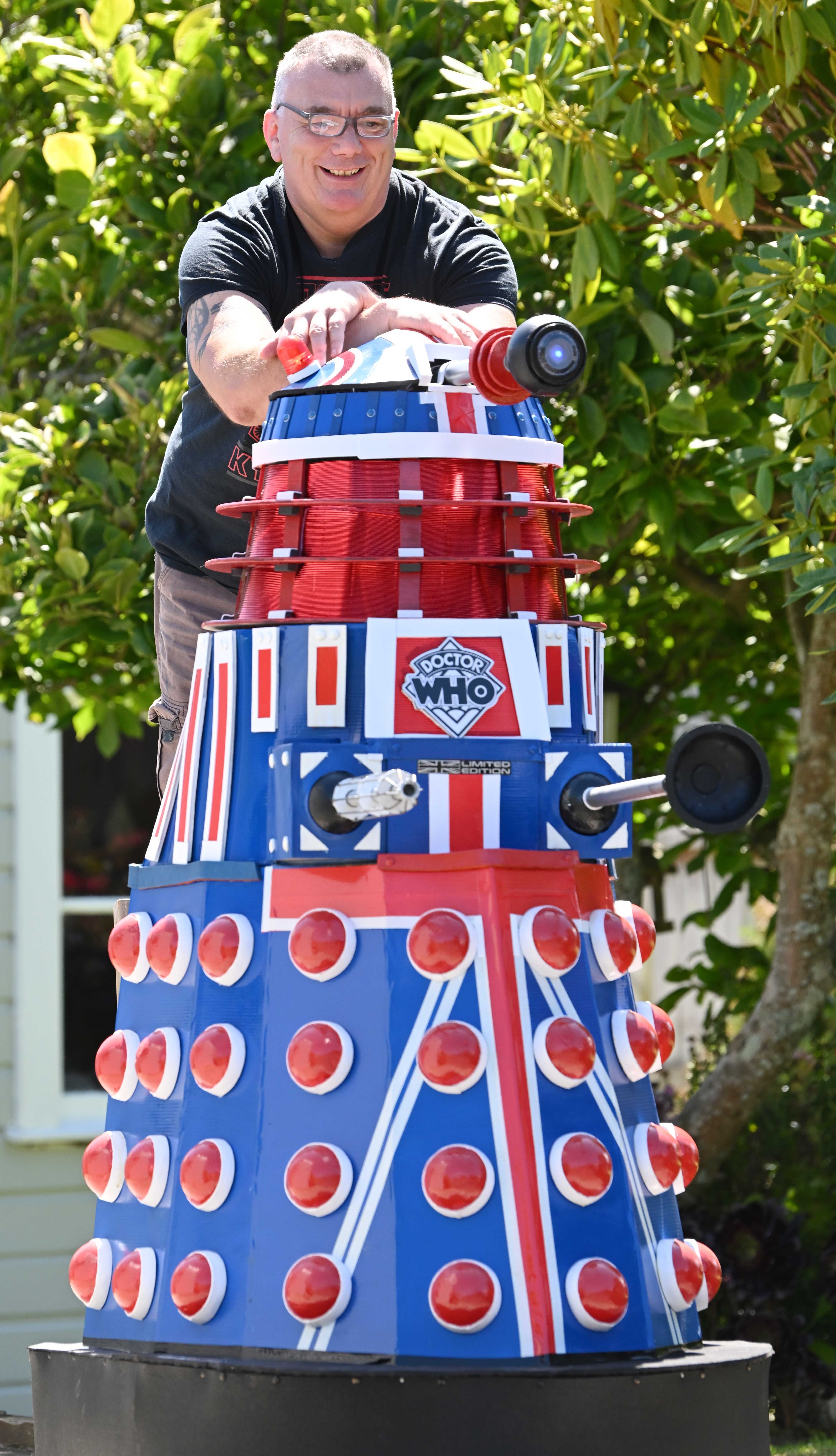 Macandrew Bay sci-fi enthusiast Jason Connolly standing behind his home-made Dalek. PHOTO: GERARD...