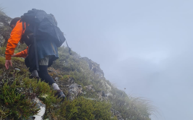 Ranger Ricki Mitchell moving carefully through the fog during the rescue on Wednesday morning....