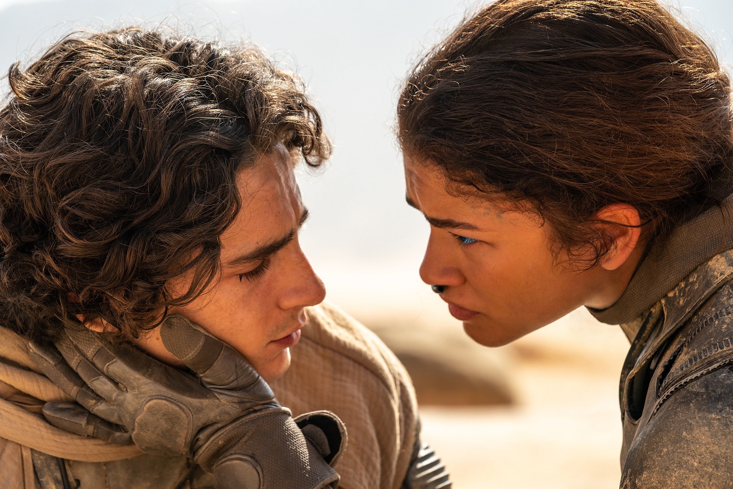 Timothee Chalamet, left, and Zendaya in Dune: Part Two.