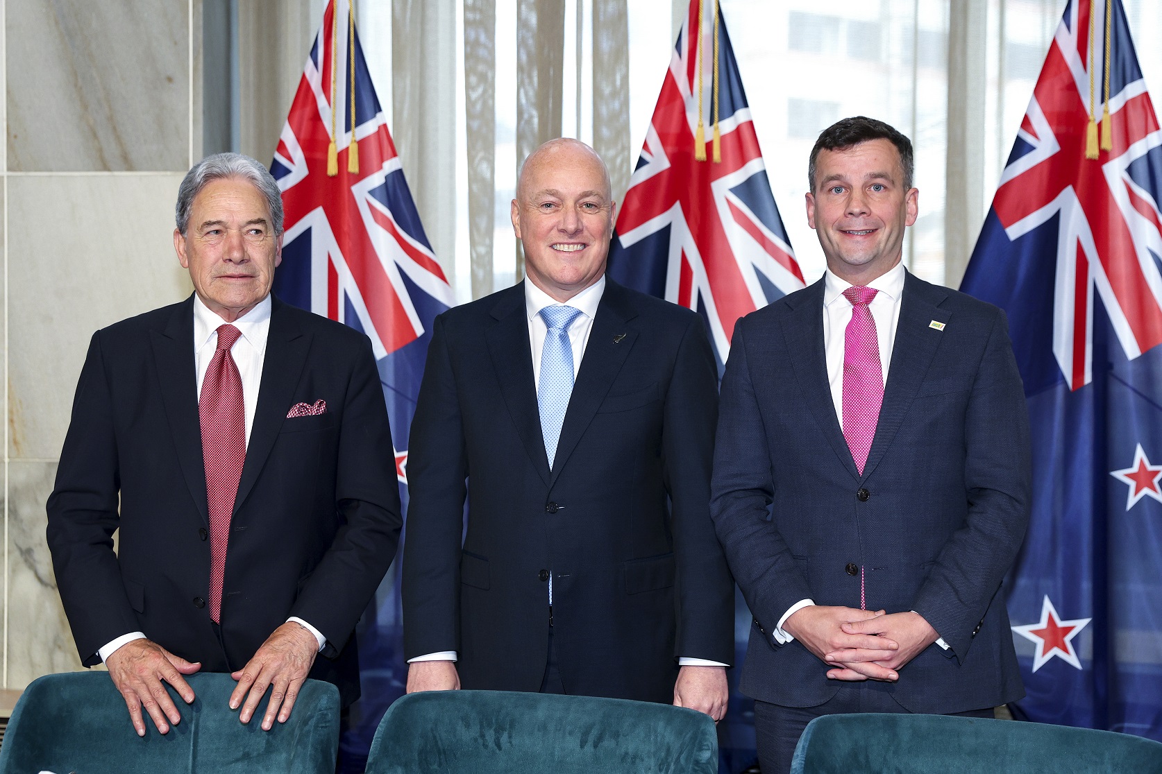 Working together are (from left) New Zealand First leader Winston Peters, National Party leader...