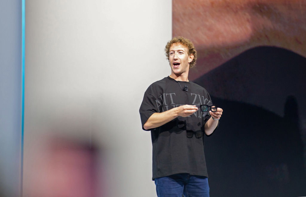 Meta CEO Mark Zuckerberg on stage at a developer conference in Menlo Park, California in...