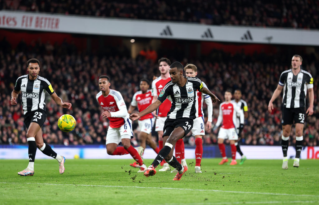 Alexander Isak scores his 50th goal for Newcastle in this morning's League Cup semifinal tie...