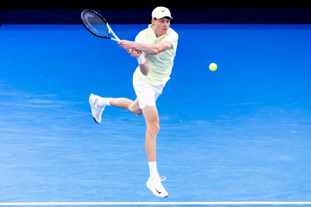 Jan Sinner plays a backhand during his win in Melbourne last night. Photo: Getty Images