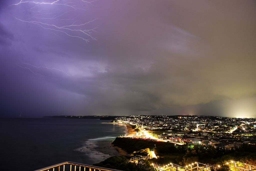 Lightning seen from Anzac Memorial Bridge in Newcastle, Australia. Photo: Getty Images