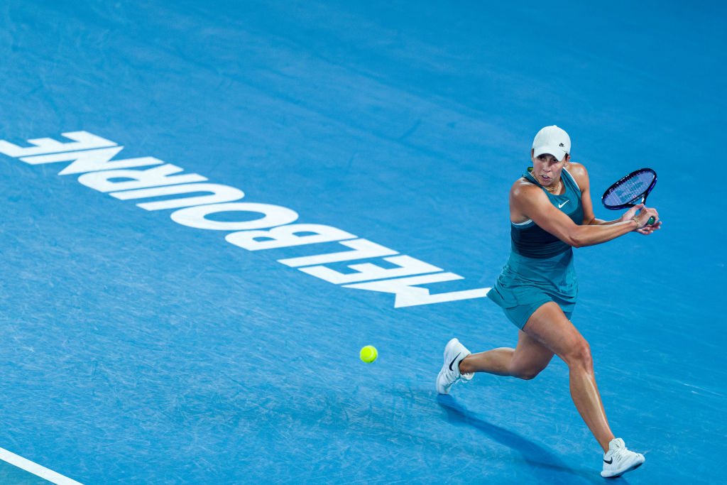 Madison Keys prepares to play a backhand shot during her semifinal win at the Australian Open...