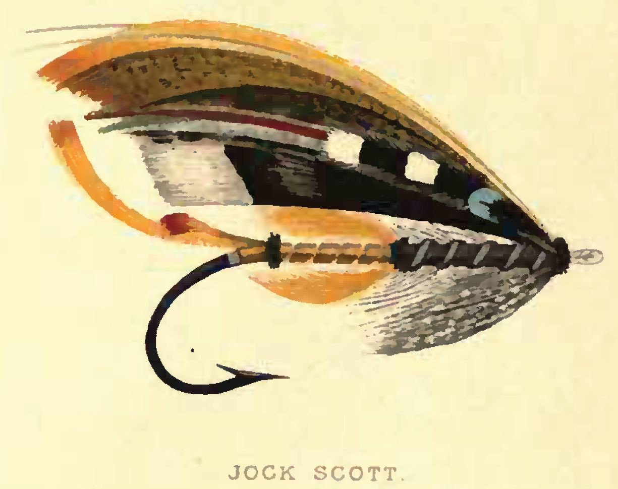 The Jock Scott is a historic fly-fishing pattern used to catch salmon and trout. Photo: Plate I —...