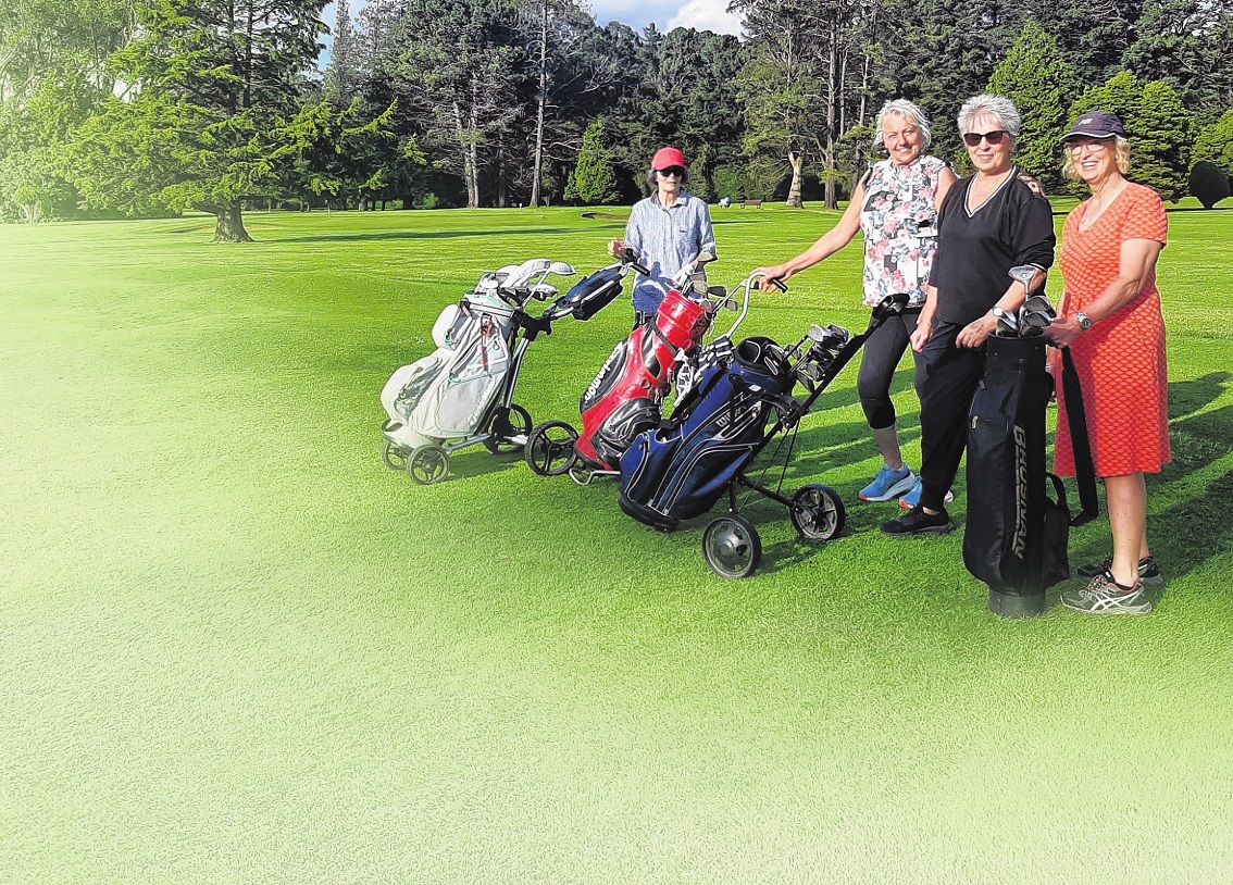 Getting ready to play their next Quick Six hole are (from left) Jaquie Brown, Mary Ann Winter,...