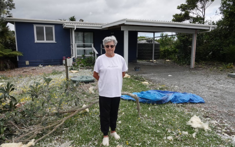 Julie Wall's house on Moir Street, Mangawhai, had its roof torn off as the tornado hit the town....