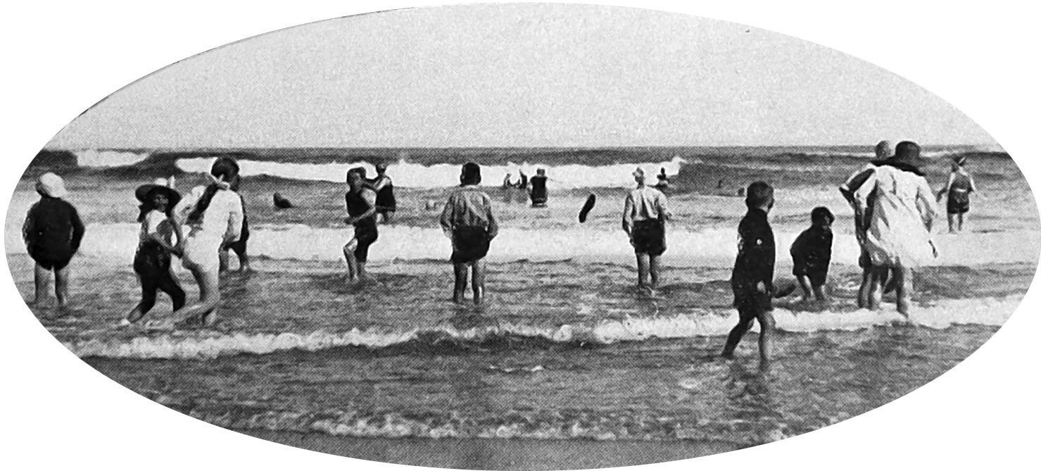 Decorously-clad swimmers at St Clair Beach. — Otago Witness, 3.2.1925