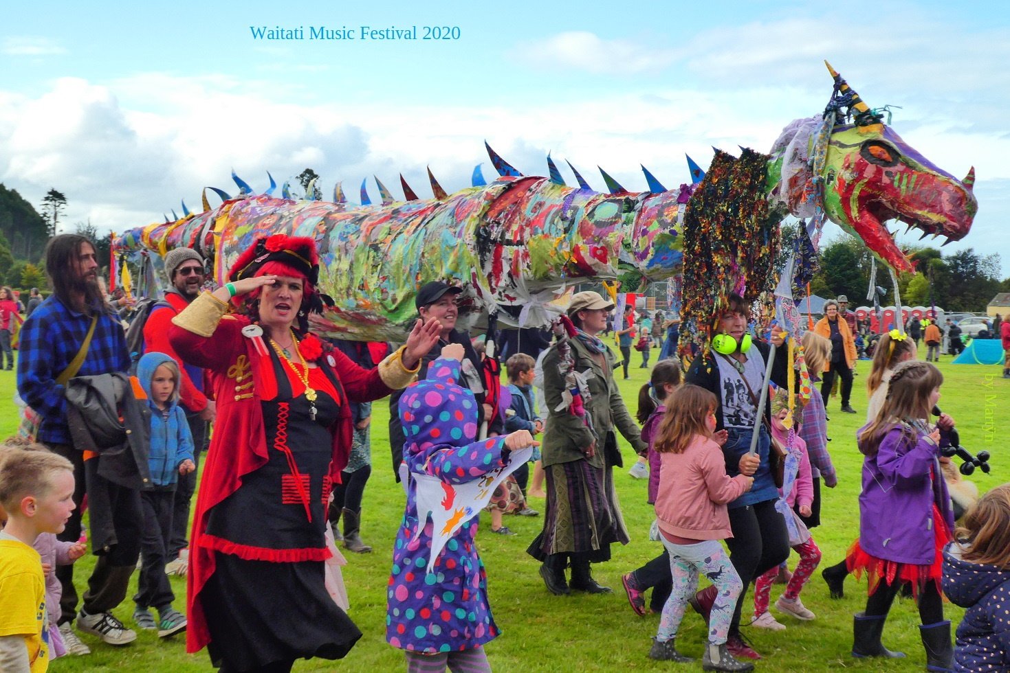 Waitati Music Festival MC Cr Mandy Mayhem joins in with the children’s parade during a previous...