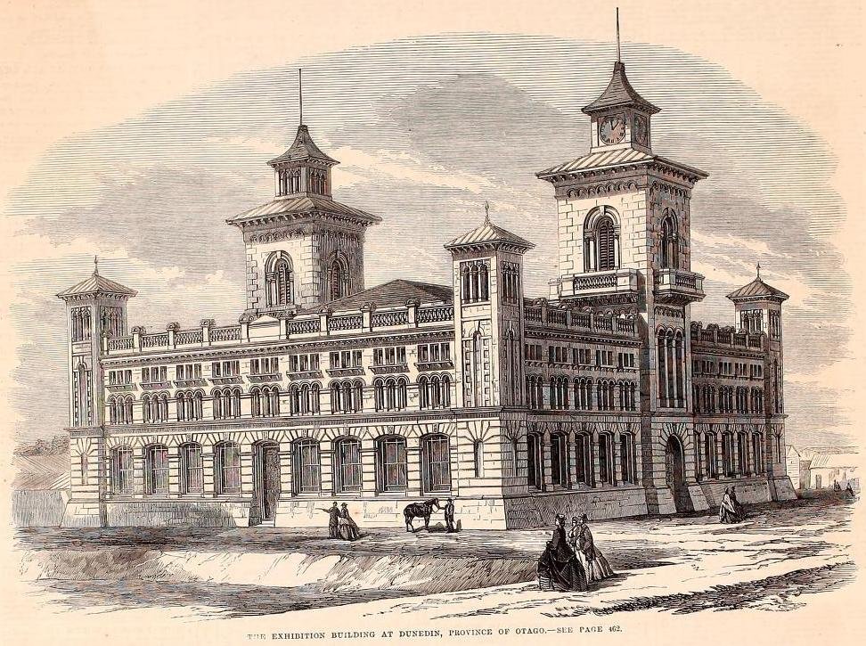 A drawing in The Illustrated London News shows the 1865 exhibition building that was later...