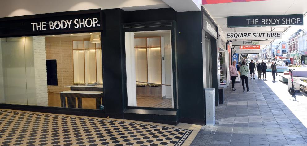 An empty Body Shop store near the entrance to Dunedin's Golden Centre Mall, after the company...