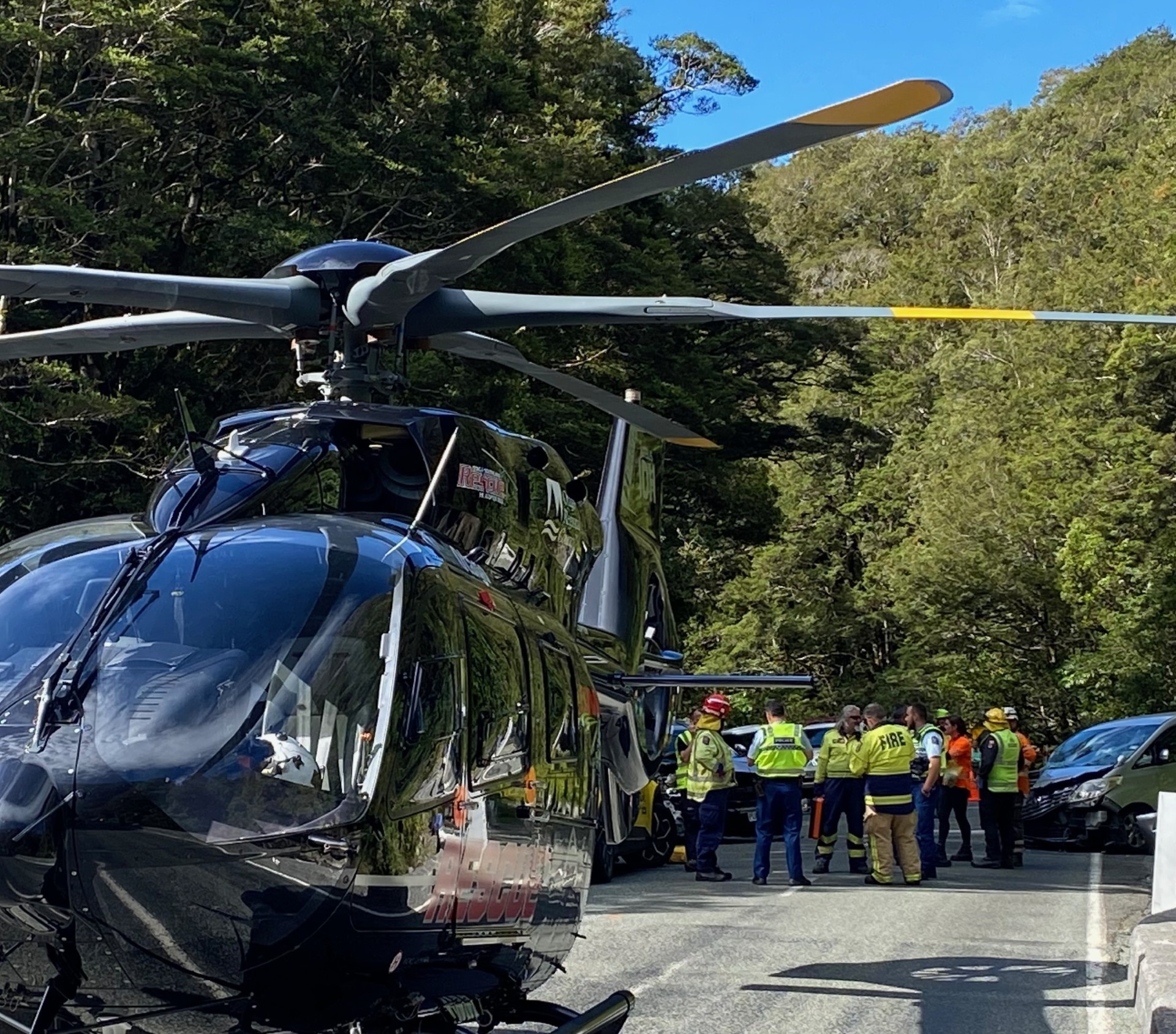 Emergency services at the scene yesterday. PHOTO: SUPPLIED 