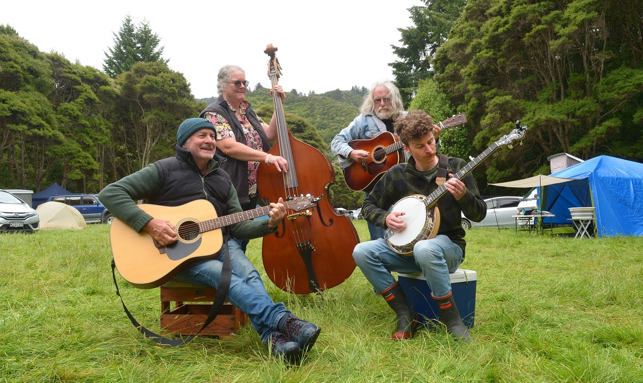 Campers (from left) Kevin Moore, of Timaru, Monica Barkman, of Dunedin, Robbie Stevens, of...