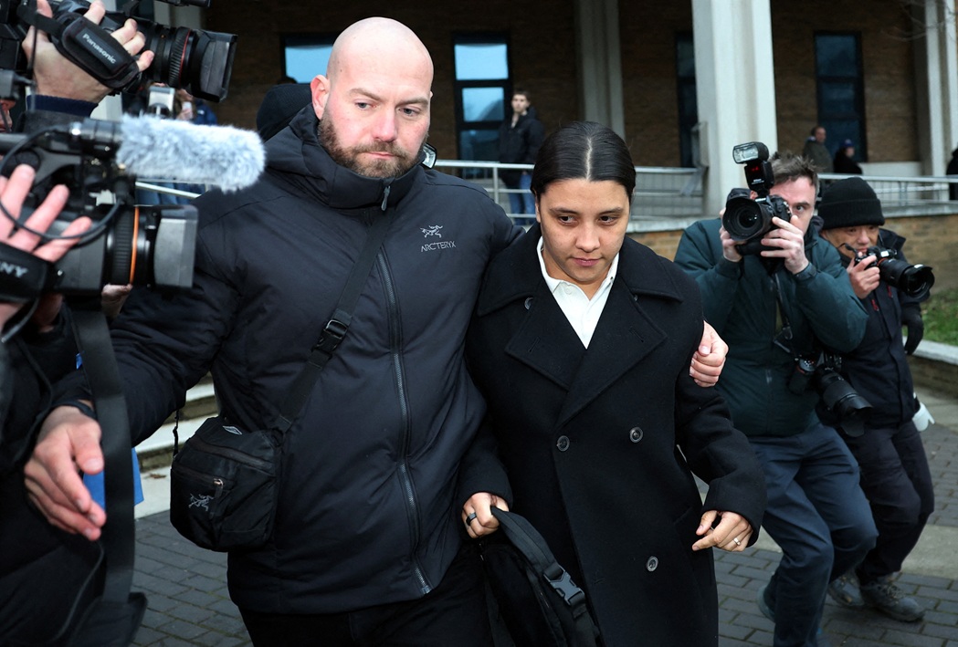 Sam Kerr leaves court in London after receiving a not guilty verdict. Photo: Reuters