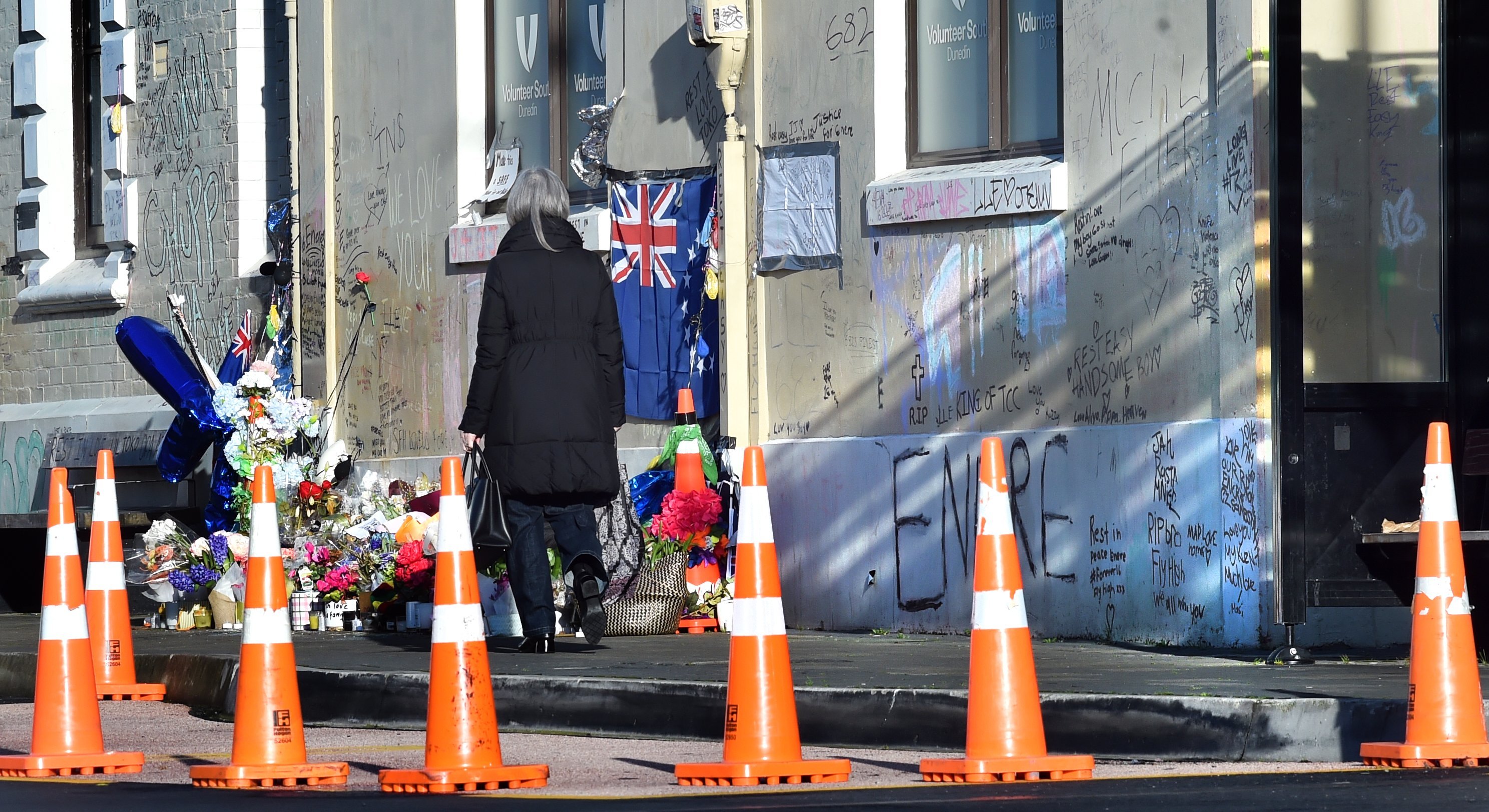 Flowers at the scene where Enere Taana-McLaren was fatally stabbed at the Dunedin bus hub last...